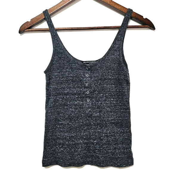 Brandy Melville Ribbed Knit Tank Top 1/4 Snap Button Gray Sz OS Casual Trendy - Picture 1 of 4